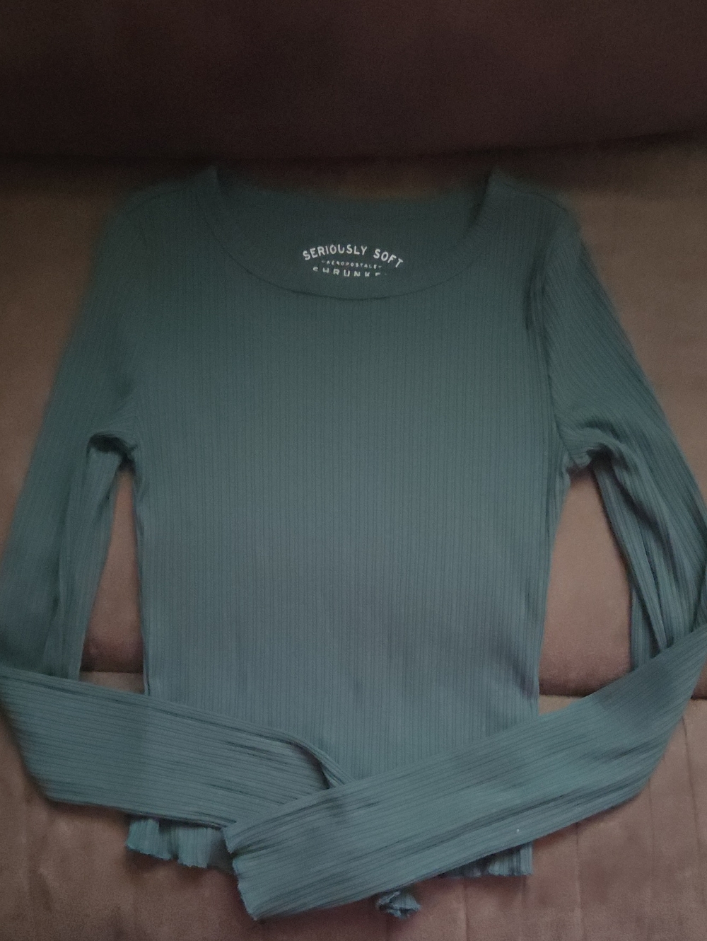Aeropostale Ribbed Long-Sleeve Tee in Teal Green